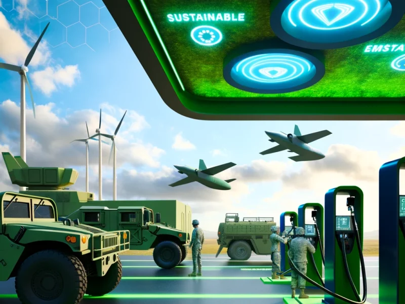 DALL·E 2024-03-10 12.37.05 - An illustration representing the defense industry's shift to sustainable mobility with high-pressure air engines. The image shows military vehicles, s